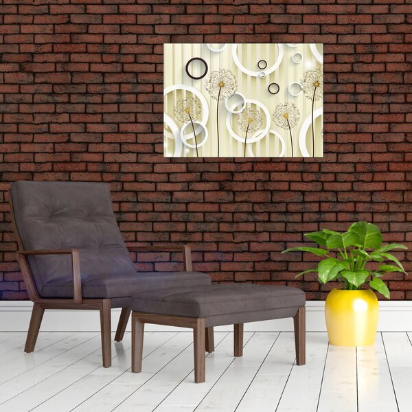 Abstrakcyjny obraz z dmuchawcami (70x50 cm)