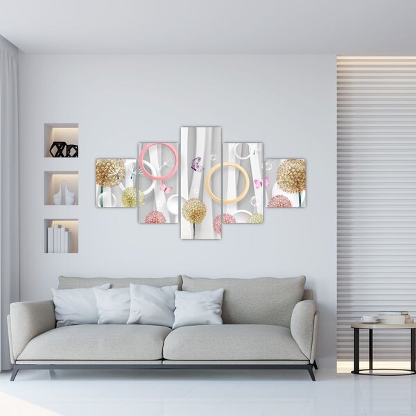 Abstrakcyjny obraz z dmuchawcami (125x70 cm)