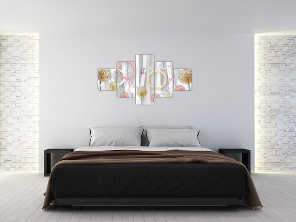 Abstrakcyjny obraz z dmuchawcami (125x70 cm)