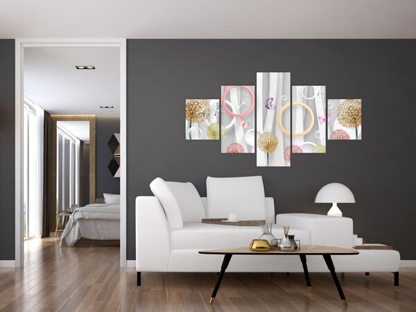 Abstrakcyjny obraz z dmuchawcami (125x70 cm)