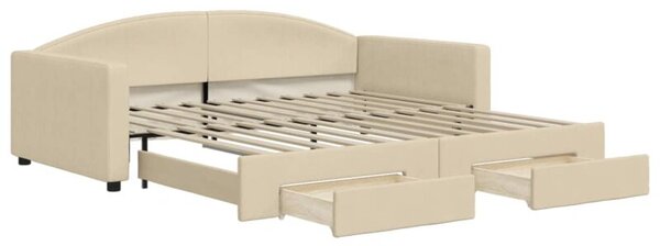 Sofa rozsuwana z szufladami, kremowa, 100x200 cm, tkanina