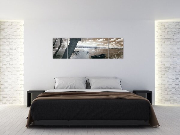 Obraz łodzi na jeziorze (170x50 cm)