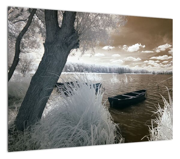Obraz łodzi na jeziorze (70x50 cm)