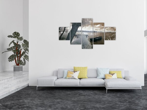 Obraz łodzi na jeziorze (125x70 cm)