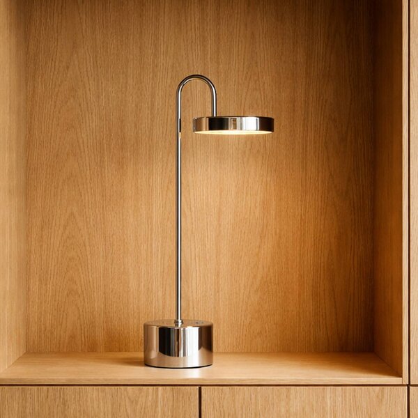 Dyberg Larsen Lampa stołowa MOOVELIGHT, możliwość ściemniania, chromowy / srebrny, salon / jadalnia, metal, design