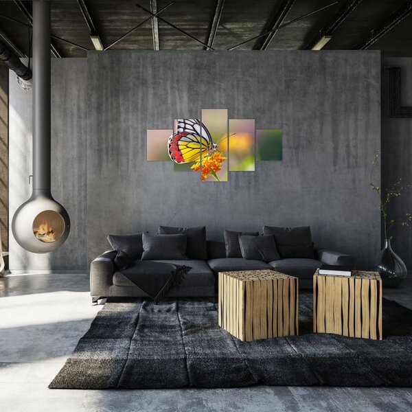 Obraz motyla na kwiatku (125x70 cm)