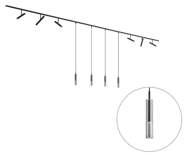 Nowoczesny system szynowy czarny z 6 reflektorami i 4 lampami wiszącymi czarny 1-fazowy - Slimline Avery Loyce