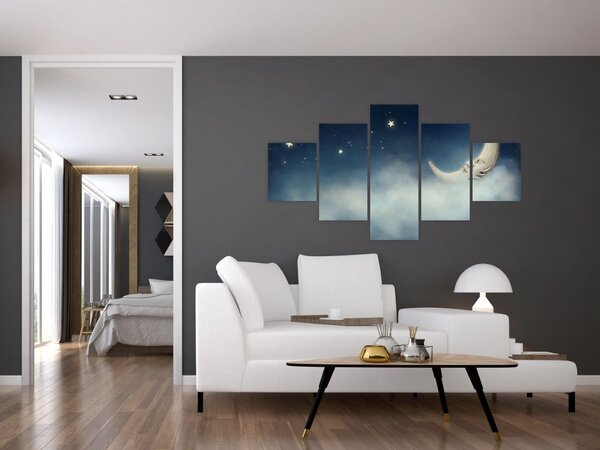 Obraz - Księżyc z gwiazdami (125x70 cm)