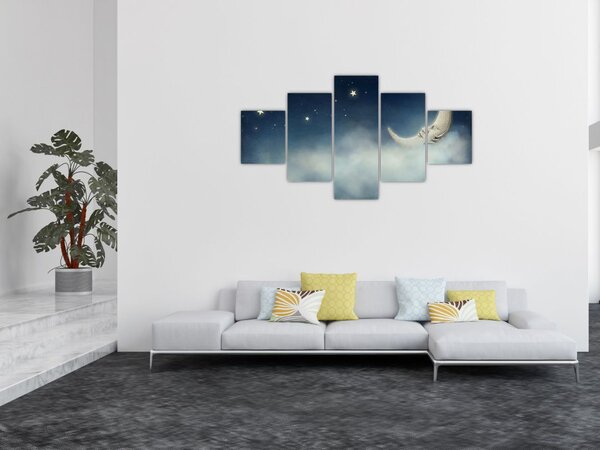 Obraz - Księżyc z gwiazdami (125x70 cm)