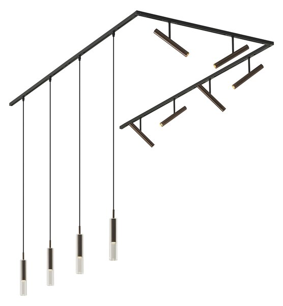 Nowoczesny system oświetlenia szynowego czarny z 6 reflektorami i 4 lampami wiszącymi ciemny brąz 1-fazowy - Slimline Avery Loyce