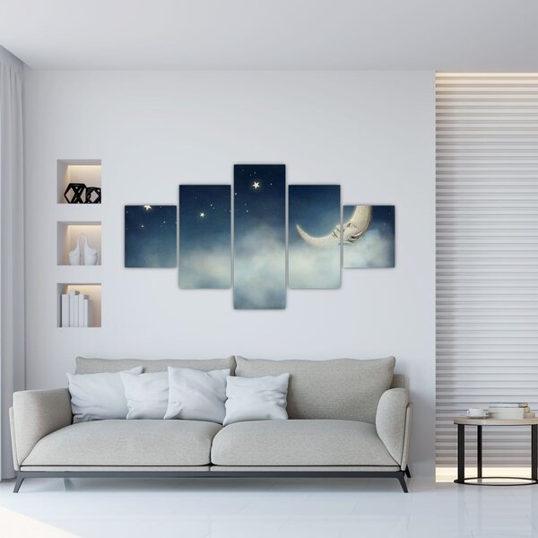 Obraz - Księżyc z gwiazdami (125x70 cm)