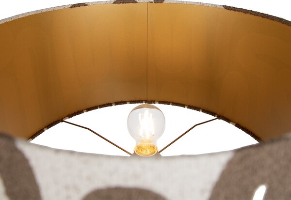 Lampa podłogowa trójnóg drewniana z prążkowanym beżowo-brązowym abażurem 50 cm - Lou