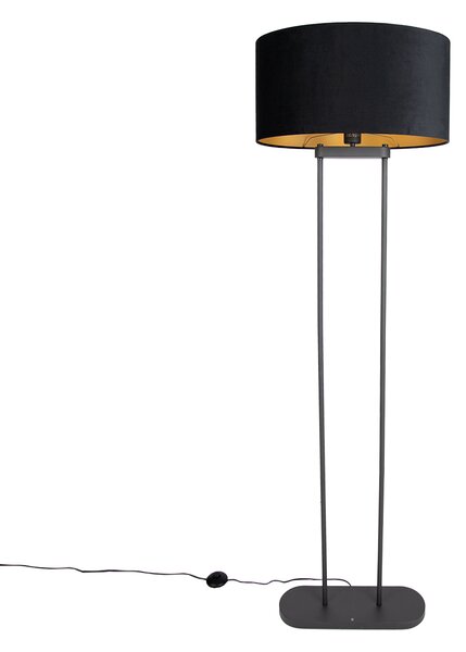 Lampa podłogowa czarna z czarnym owalnym abażurem 50 cm - Thijmen