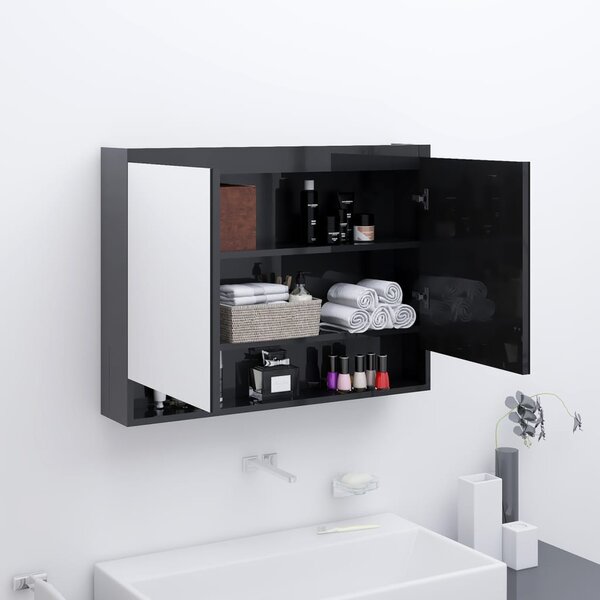 Szafka łazienkowa z lustrem 80x15x60 cm, MDF, czerń z połyskiem