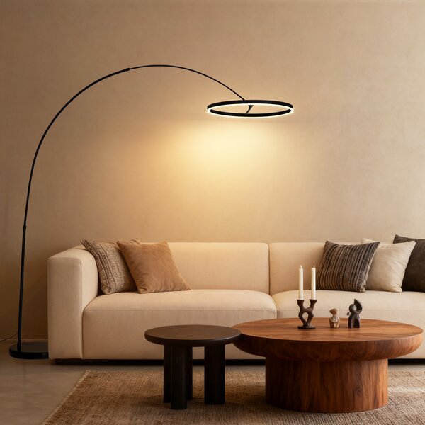 Designerska lampa łukowa podłogowa czarna z wbudowaną diodą LED z 3-stopniową regulacją - Anello