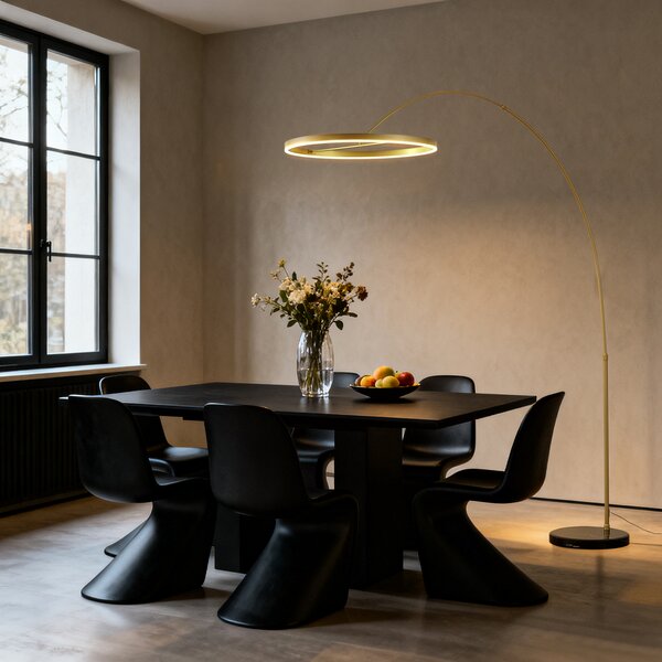 Designerska lampa łukowa podłogowa złota z LED z 3-stopniowym ściemnianiem - Anello