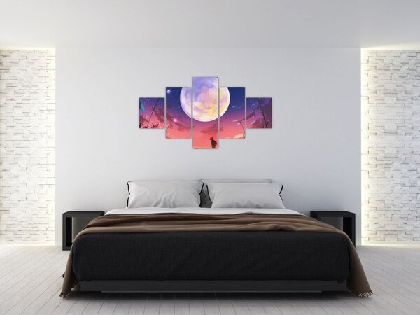 Obraz - Kobieta i pies w pełni księżyca (125x70 cm)