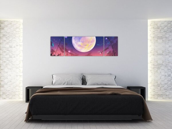 Obraz - Kobieta i pies w pełni księżyca (170x50 cm)