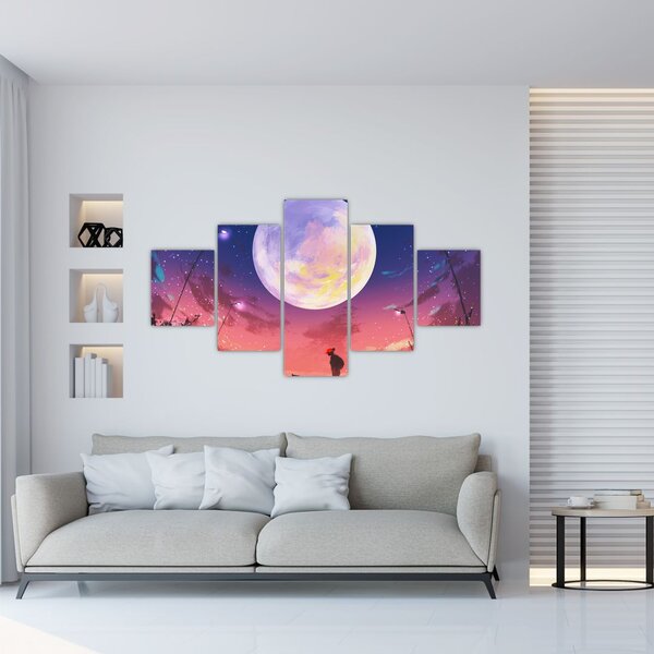 Obraz - Kobieta i pies w pełni księżyca (125x70 cm)