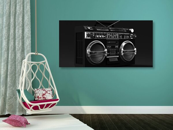 Obraz radio disco z lat 90-tych w wersji czarno-białej