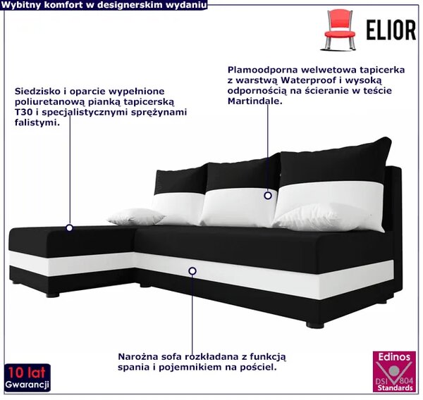 Narożnik rozkładany czarny + biały C1-L30
