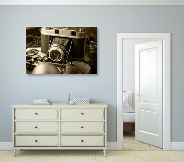 Obraz stary aparat fotograficzny w sepii