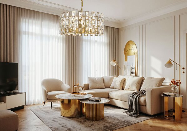ŻYRANDOL LAMPA WISZĄCA KRYSZTAŁOWA ZŁOTA FIORINA D50