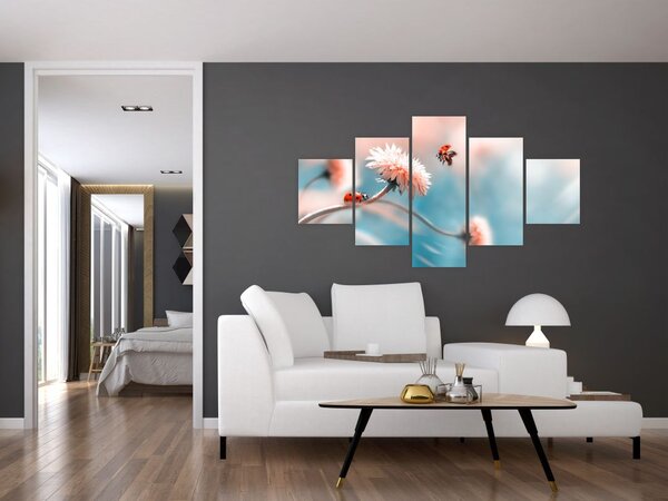 Obraz - Biedronka na kwiatku (125x70 cm)
