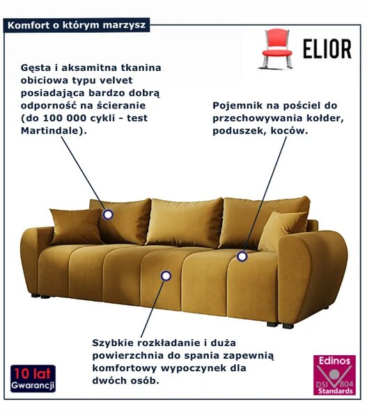 Musztardowa sofa welurowa z pojemnikiem N4-W06