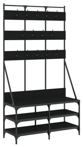 Wieszak na ubrania z miejscem na buty, czarny, 100x40x184 cm