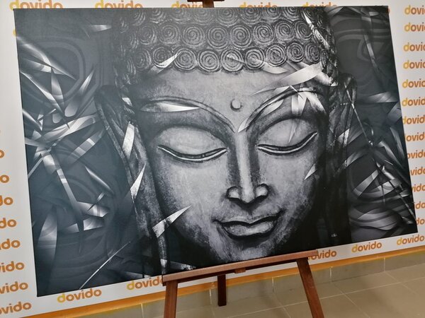 Obraz uśmiechnięty Budda w wersji czarno-białej