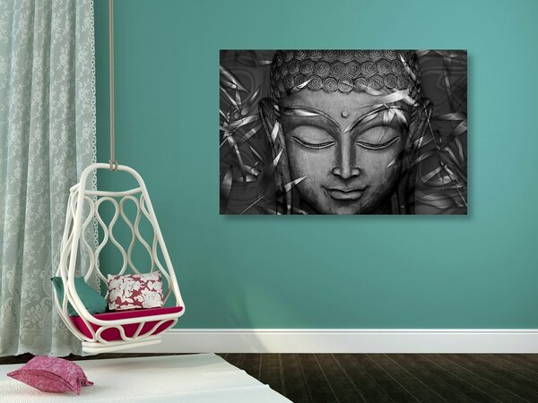 Obraz uśmiechnięty Budda w wersji czarno-białej