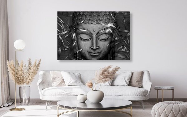 Obraz uśmiechnięty Budda w wersji czarno-białej