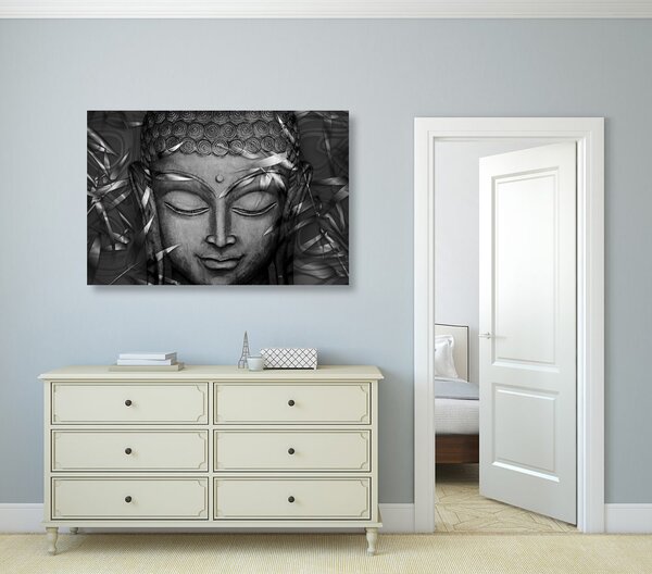 Obraz uśmiechnięty Budda w wersji czarno-białej