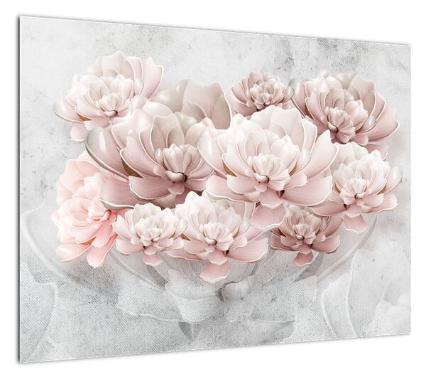 Obraz - Różowe kwiaty na ścianie (70x50 cm)