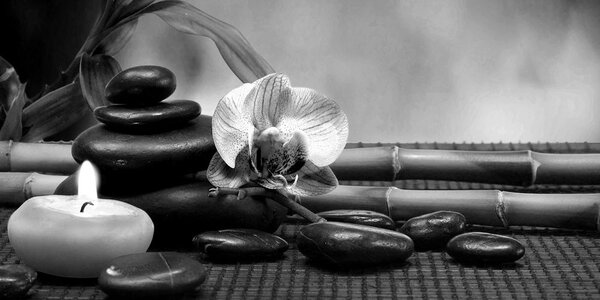 Obraz martwa natura Feng Shui w wersji czarno-białej
