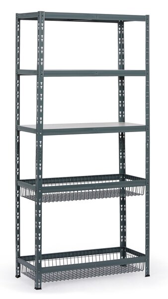 Regał półkowy z koszami, 1954 x 900 x 400 mm, nośność 175 kg, 3 półki + 2 kosze