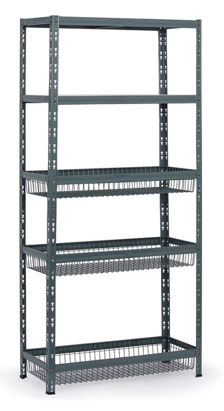 Regał półkowy z koszami, 1954 x 900 x 400 mm, nośność 175 kg, 2 półki + 3 kosze
