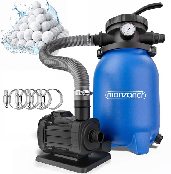 Filtr piaskowy do basenu AQUA z kulami filtrującymi 5 000 l/h, niebieska Monzana