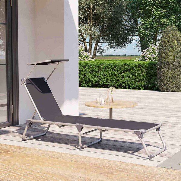 Leżak ogrodowy MALIBU z regulowanym daszkiem, 193x55x31 cm, szary SongmicsHome