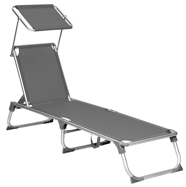 Leżak ogrodowy MALIBU z regulowanym daszkiem, 193x55x31 cm, szary SongmicsHome