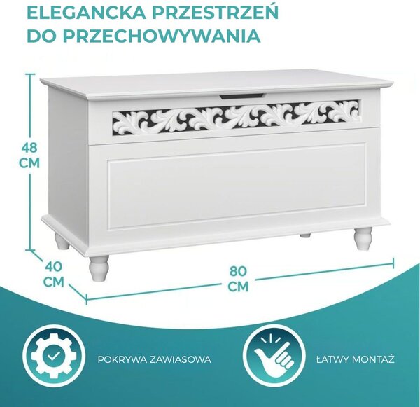 Skrzynia drewniana JERSEY, 80x40x48cm, biała Casaria