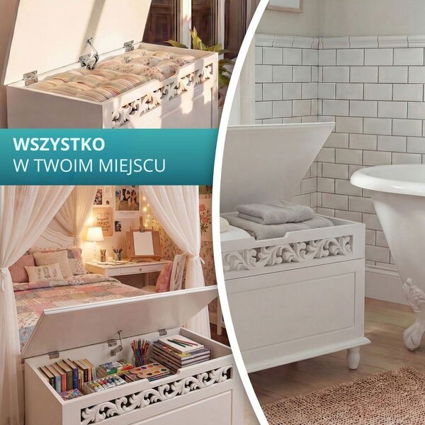 Skrzynia drewniana JERSEY, 80x40x48cm, biała Casaria