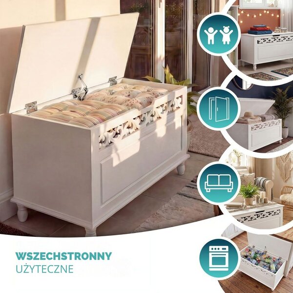 Skrzynia drewniana JERSEY, 80x40x48cm, biała Casaria
