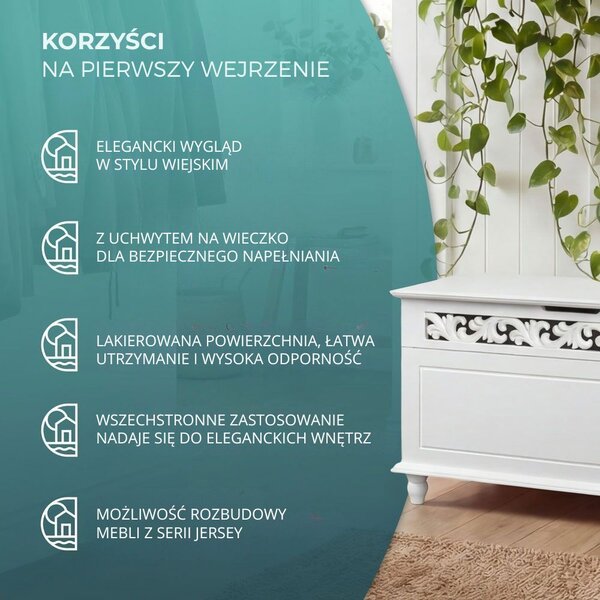 Skrzynia drewniana JERSEY, 80x40x48cm, biała Casaria