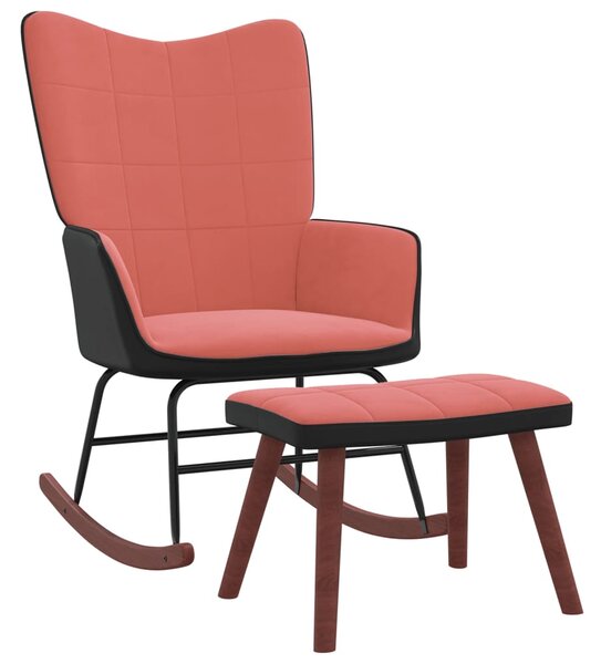 Fotel bujany z podnóżkiem, różowy, aksamit i PVC