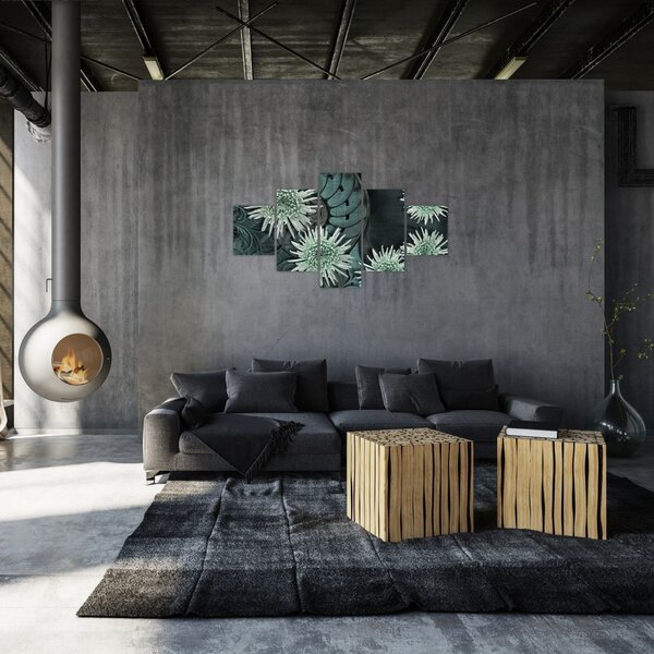 Obraz - Zielone kwiaty (125x70 cm)