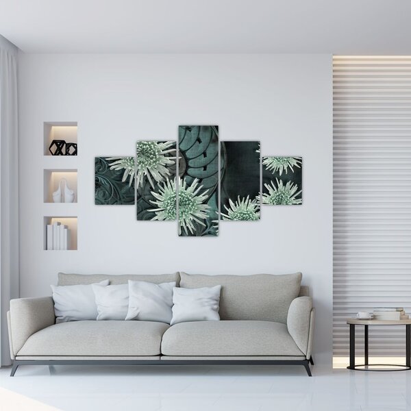 Obraz - Zielone kwiaty (125x70 cm)