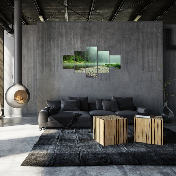 Obraz - rzeka przy lesie (125x70 cm)