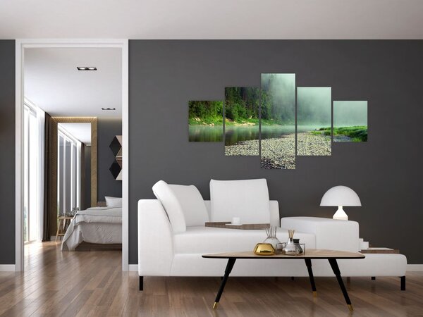 Obraz - rzeka przy lesie (125x70 cm)